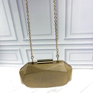 INC Gold Hard Case Clutch Chain Evening Bag